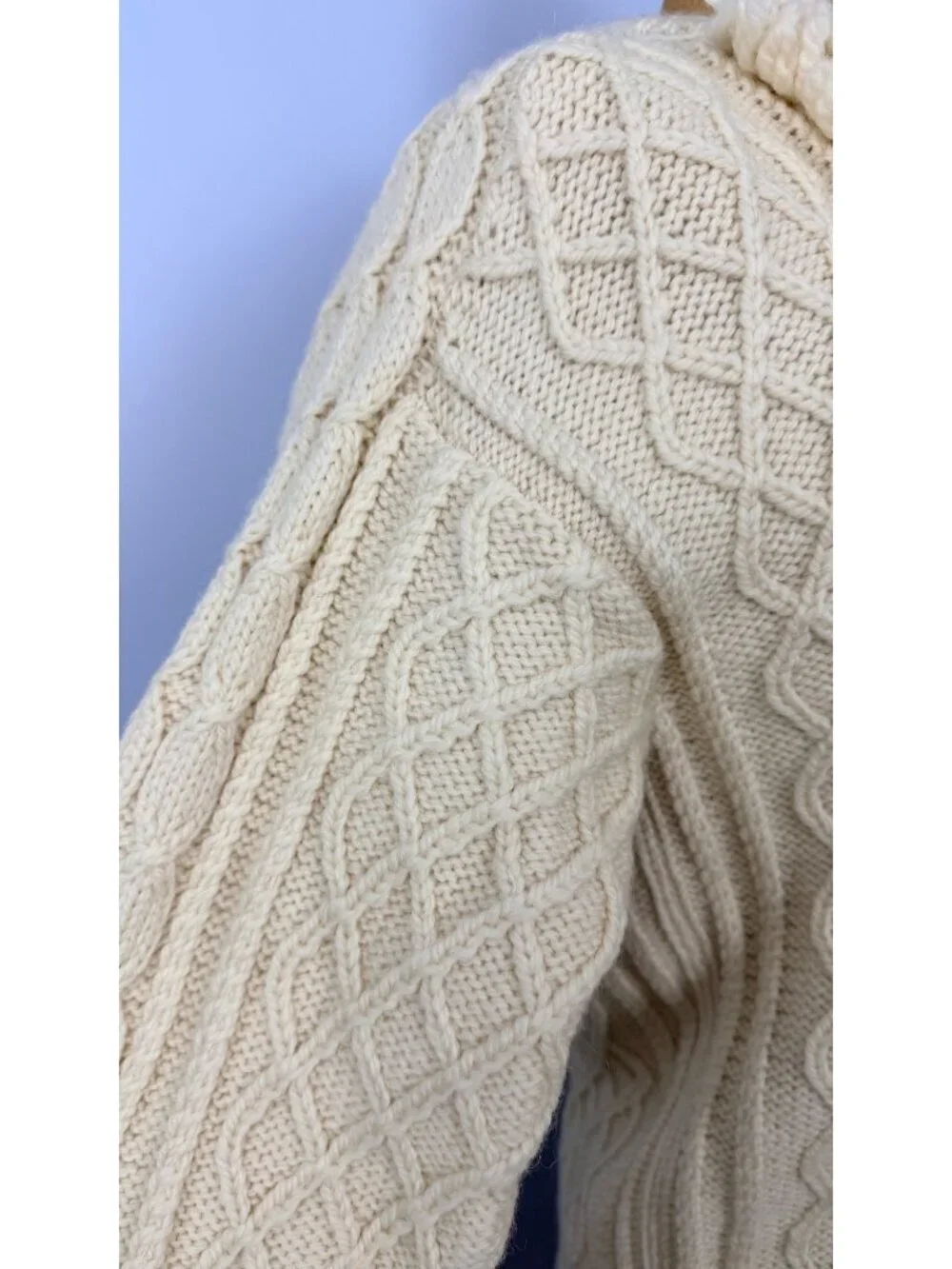 Tory Burch Kendra Fringe Cable Knit Sweater Cream Womens M Crewneck
